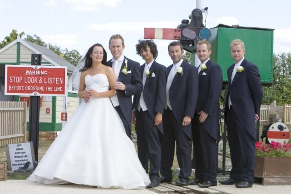 A wedding party beside the miniature railway at Brogdale Collections