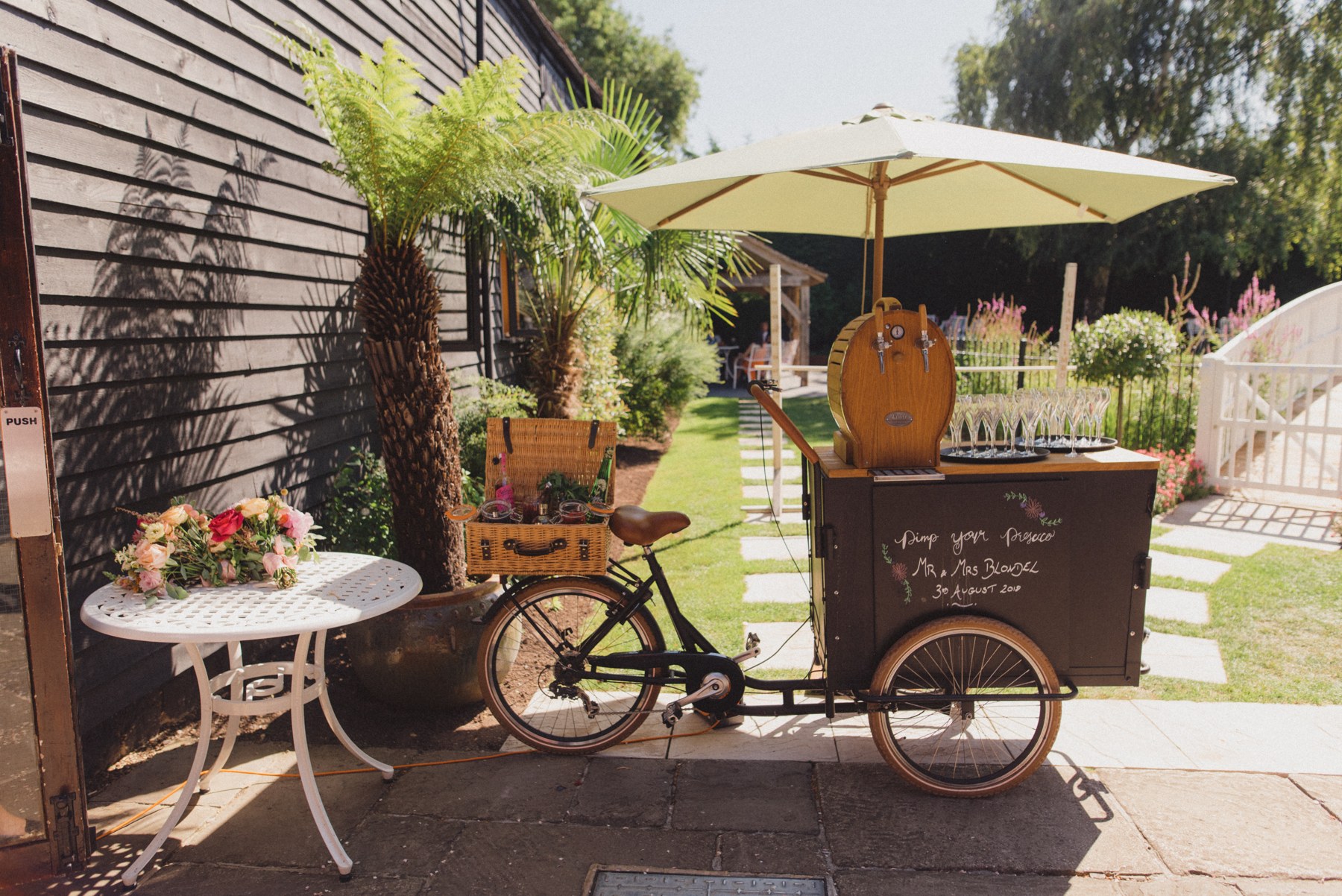 The Bubble Bike set up for a wedding in the Winters Barns courtyard