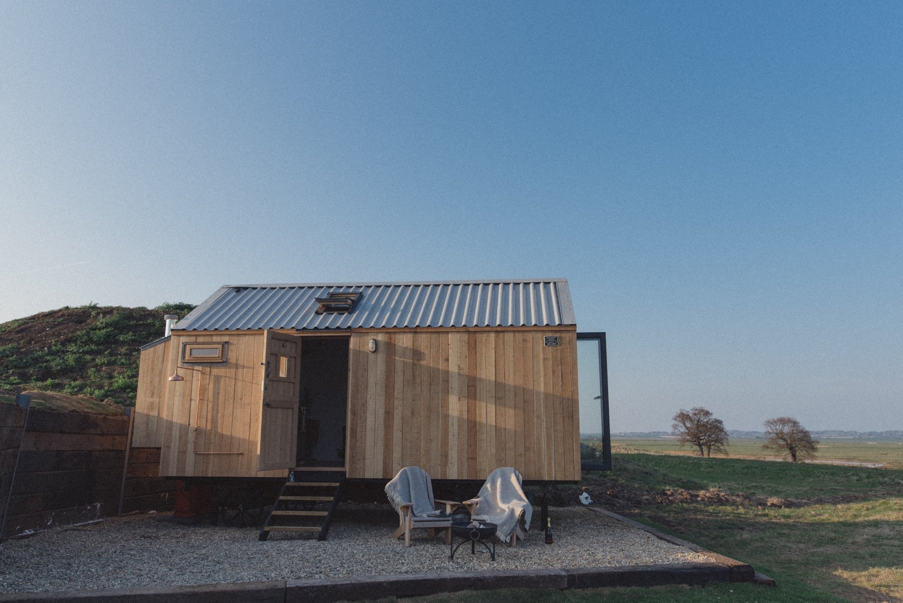 On-site accommodation overlooking the reserve at Elmley Nature Reserve