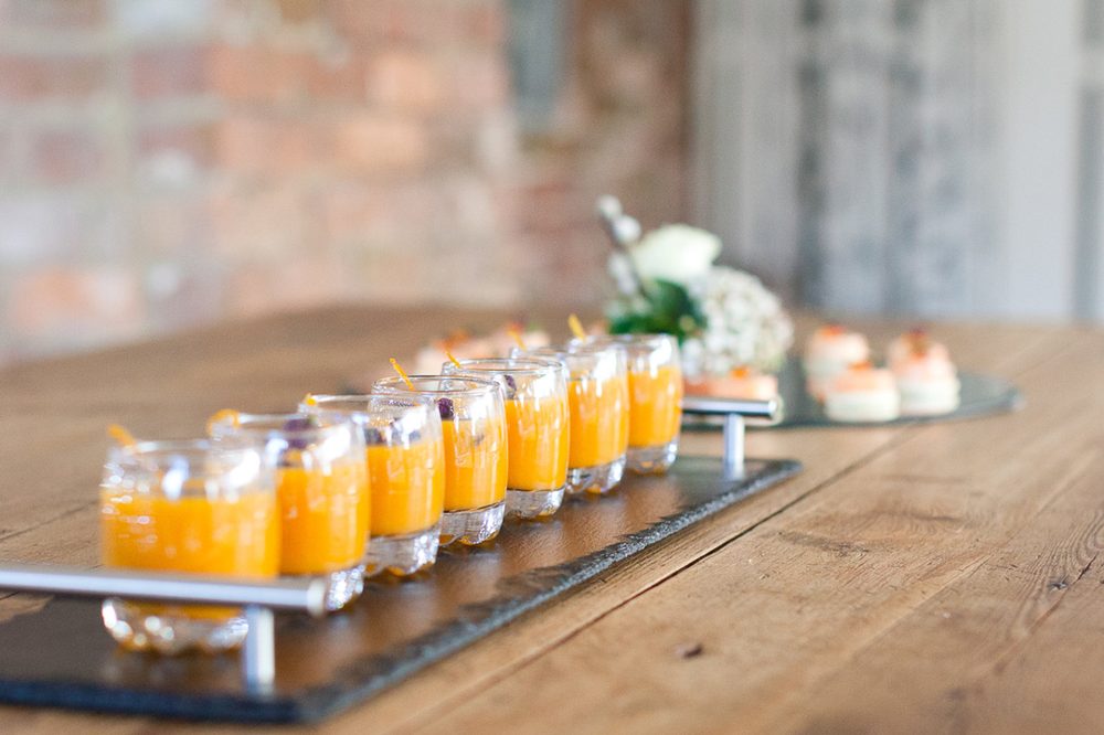 Amuse-bouche shots on slate