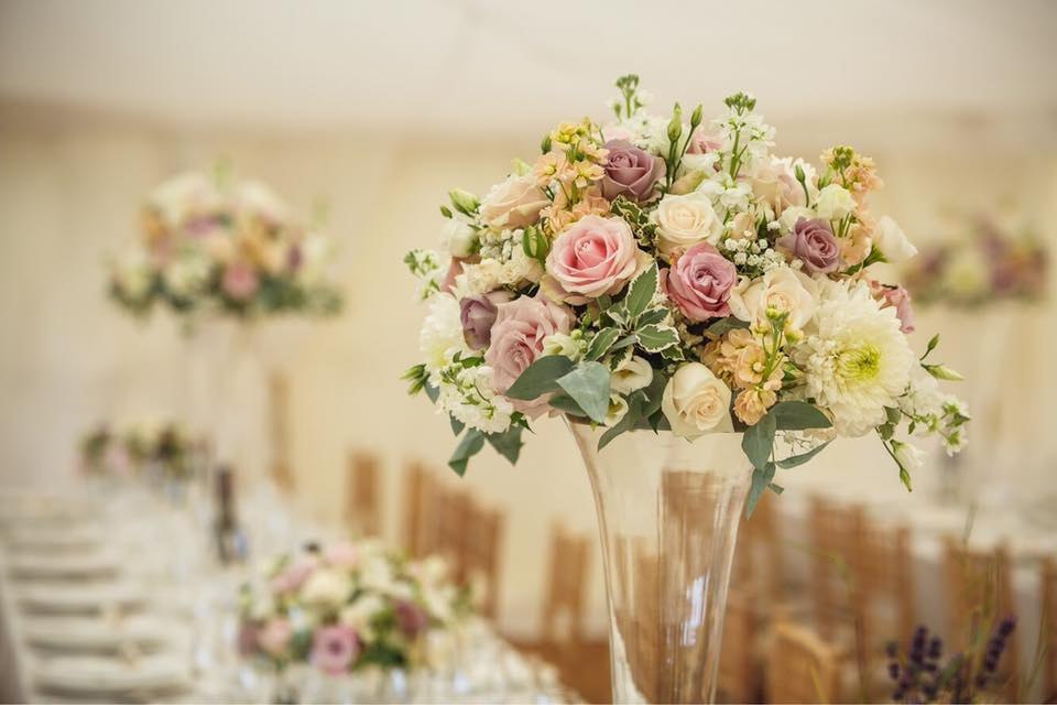Wedding table flowers at Goodnestone Park