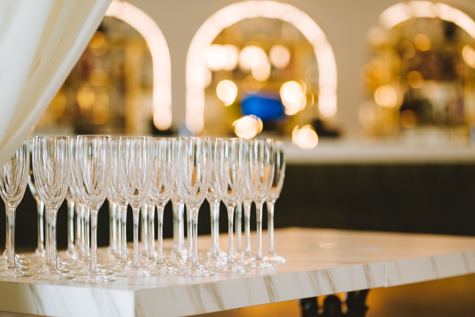 Glasses arranged ready for a celebration