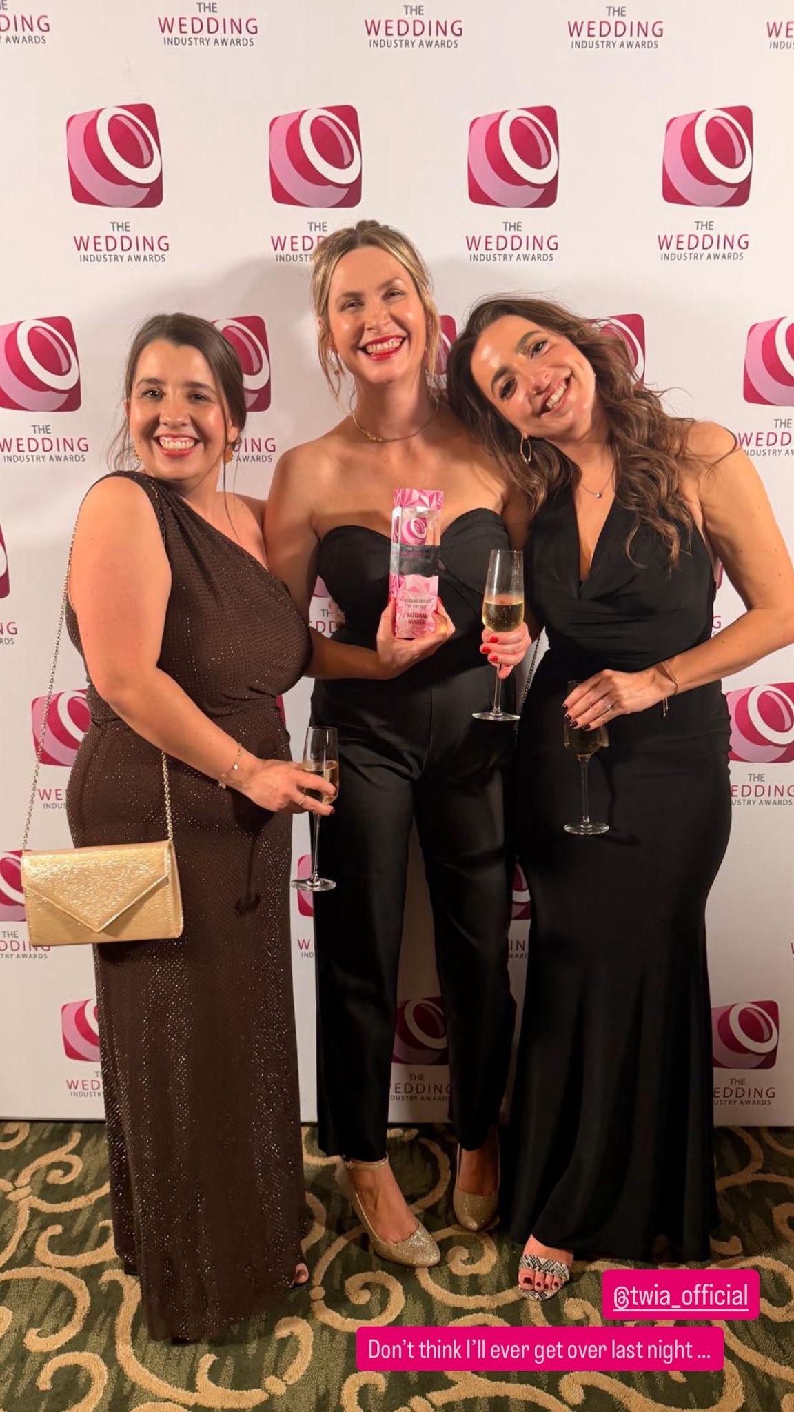 Chloe, Amy and Bryony celebrating with the 2026 Wedding Industry Awards trophy