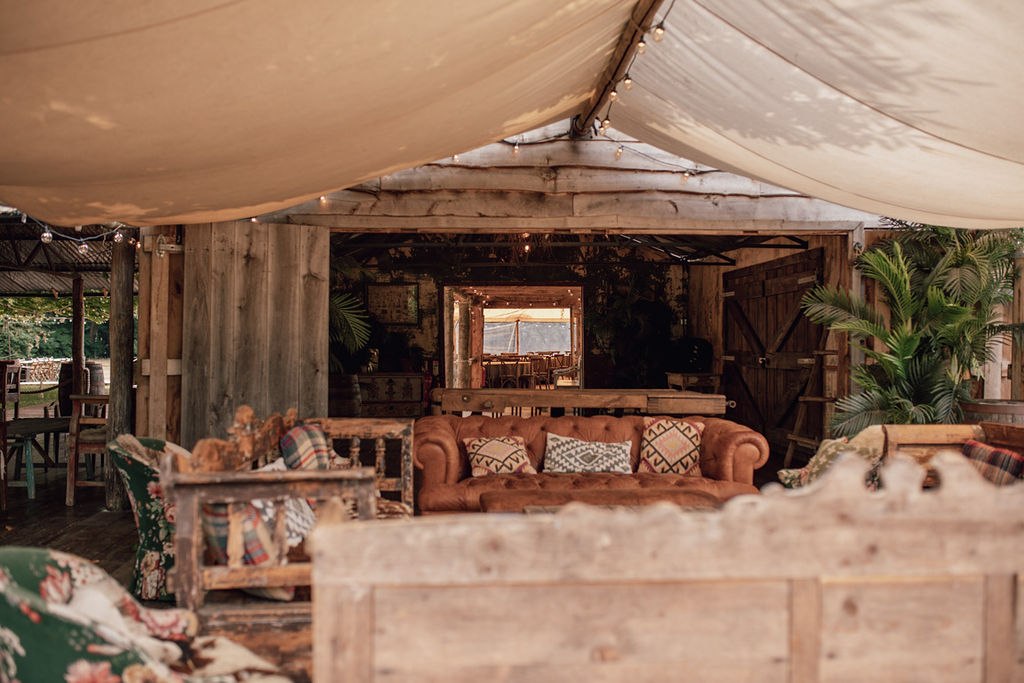 The covered bar and reception space at The Dreys