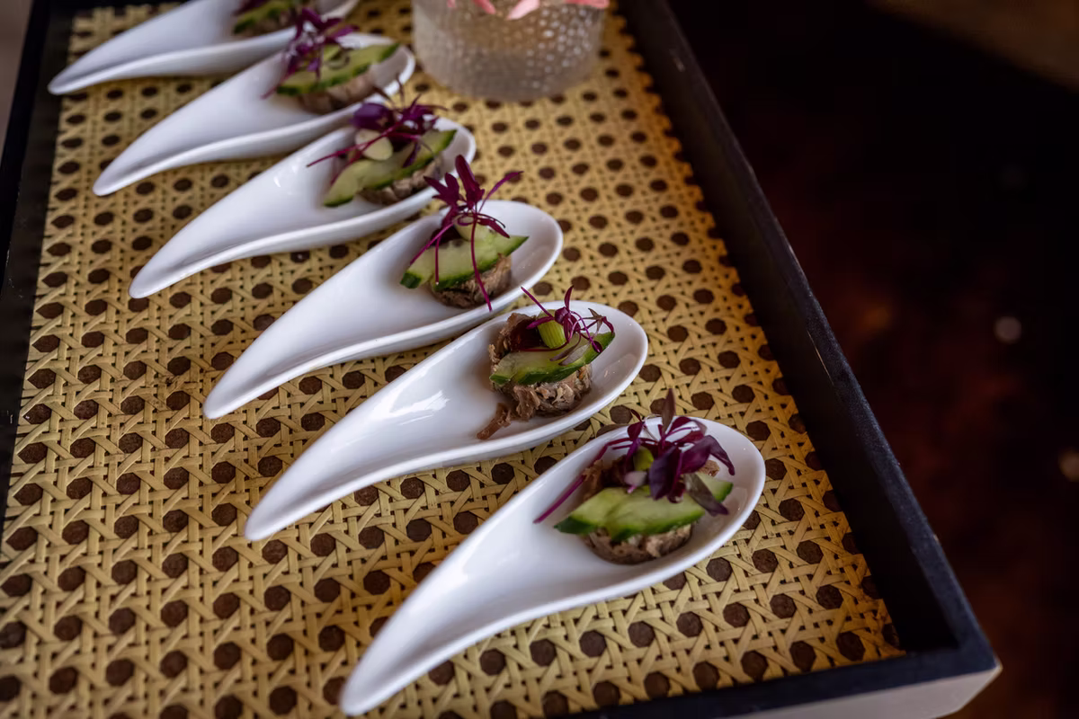Oriental shredded duck spoons