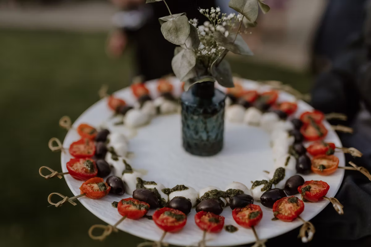Olive, tomato & mozzarella skewers